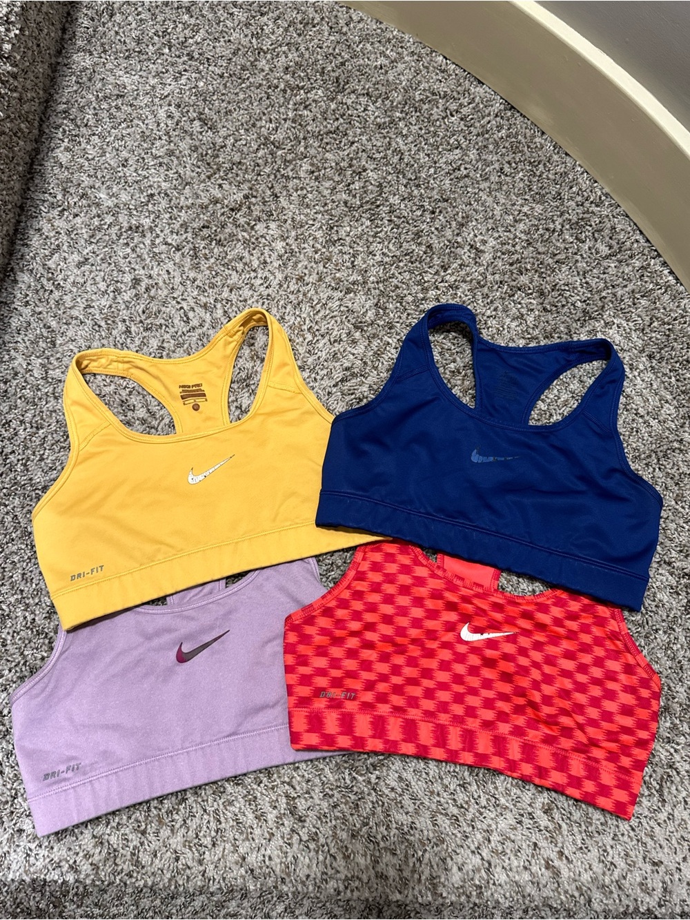 Nike Women's Sports Bra Bundle - Yellow, Navy, Lavender, Red Checker